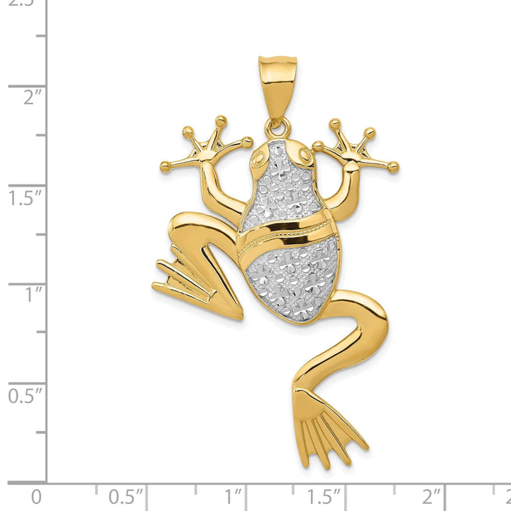 Lovely Rita's Pendants & Charms 14k Yellow Gold White Rhodium Solid Diamond Cut Finish Frog Charm Pendant