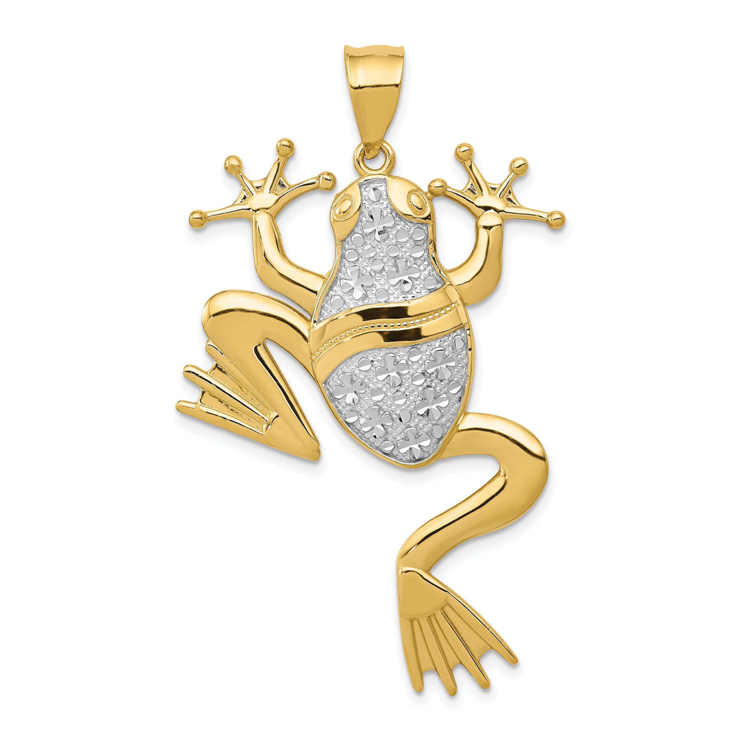 Lovely Rita's Pendants & Charms 14k Yellow Gold White Rhodium Solid Diamond Cut Finish Frog Charm Pendant