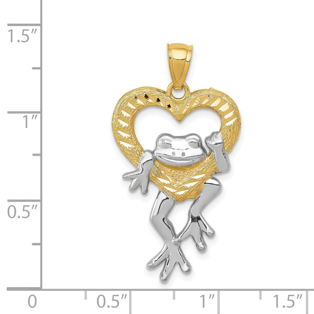Lovely Rita's Pendants & Charms 14k Yellow Gold White Rhodium Solid Diamond Cut Finish Frog in Heart Design Charm Pendant