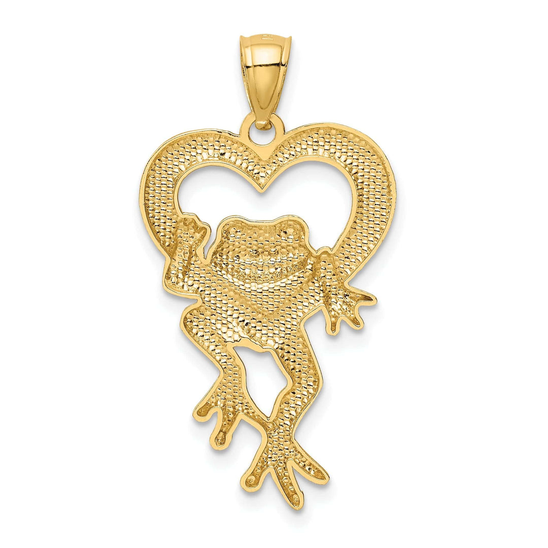 Lovely Rita's Pendants & Charms 14k Yellow Gold White Rhodium Solid Diamond Cut Finish Frog in Heart Design Charm Pendant
