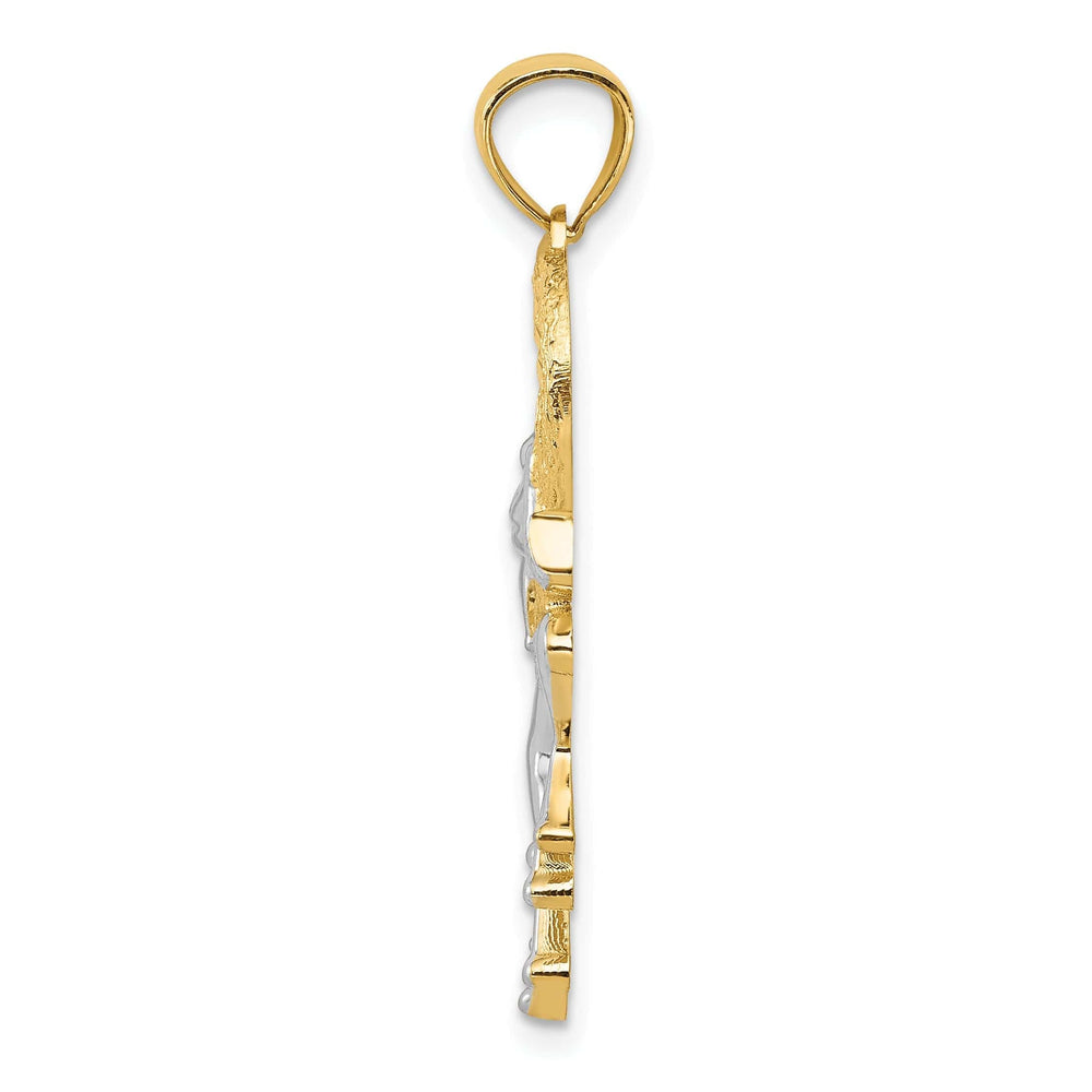 Lovely Rita's Pendants & Charms 14k Yellow Gold White Rhodium Solid Diamond Cut Finish Frog in Heart Design Charm Pendant