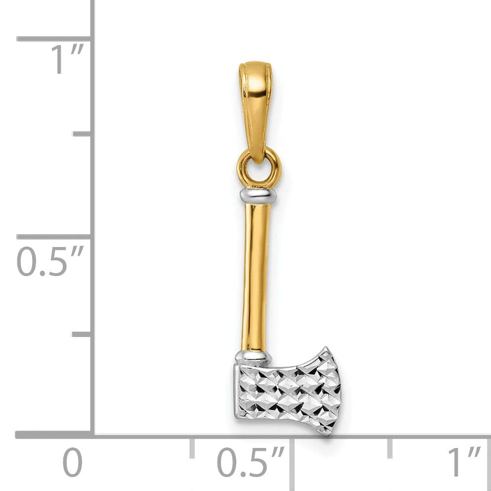 Lovely Rita's Pendants & Charms 14k Yellow Gold, White Rhodium Solid Diamond Cut Polished Finish 3-Dimensional Axe Charm Pendant