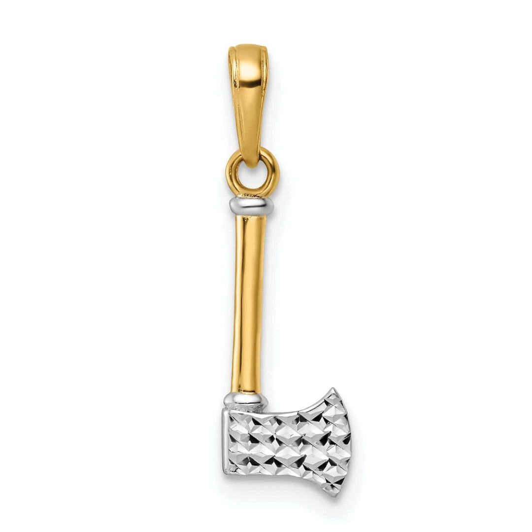 Lovely Rita's Pendants & Charms 14k Yellow Gold, White Rhodium Solid Diamond Cut Polished Finish 3-Dimensional Axe Charm Pendant