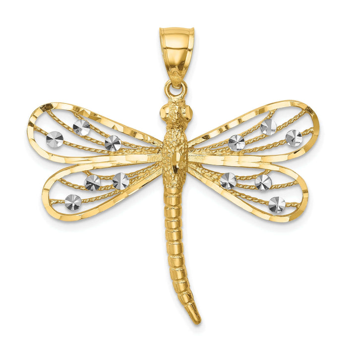Lovely Rita's Pendants & Charms 14k Yellow Gold White Rhodium  Solid Diamond Cut Polished Finish Dragonfly Charm Pendant