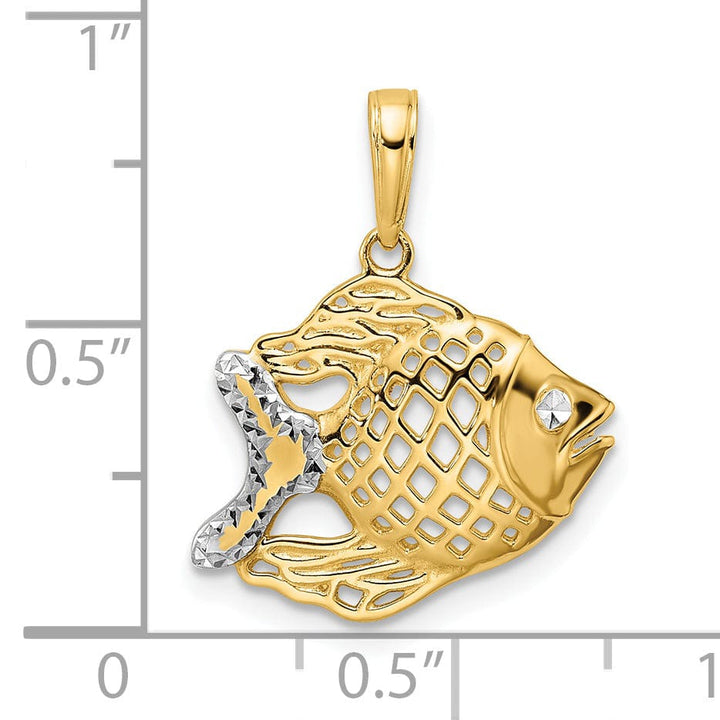 Lovely Rita's Pendants & Charms 14k Yellow Gold White Rhodium Solid Diamond Cut Polished Finish Fish Cut Out Design Charm Pendant