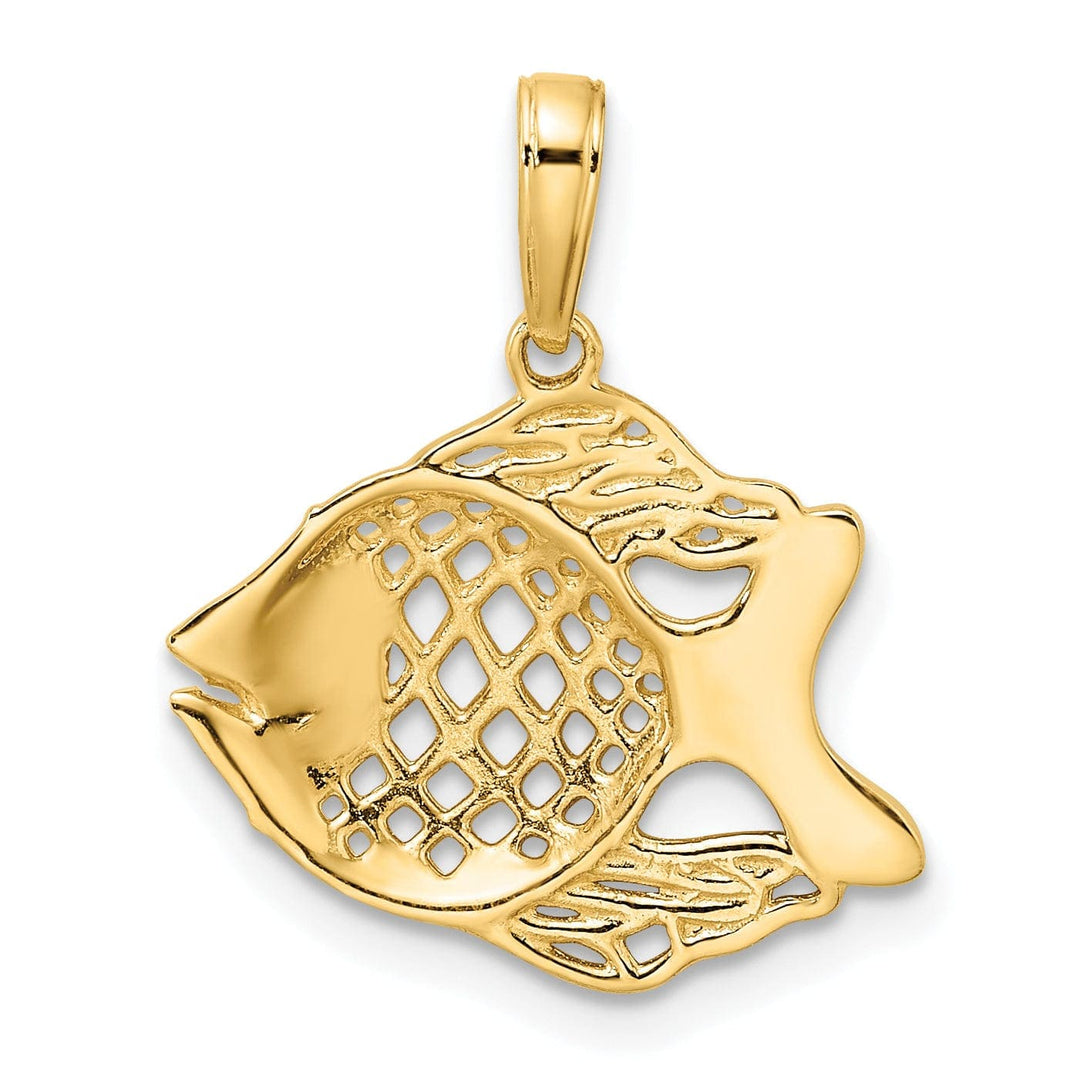 Lovely Rita's Pendants & Charms 14k Yellow Gold White Rhodium Solid Diamond Cut Polished Finish Fish Cut Out Design Charm Pendant