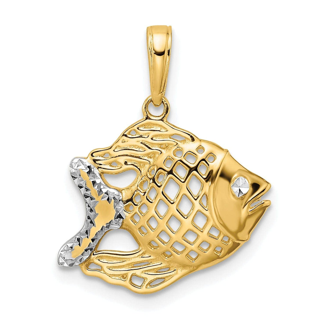 Lovely Rita's Pendants & Charms 14k Yellow Gold White Rhodium Solid Diamond Cut Polished Finish Fish Cut Out Design Charm Pendant