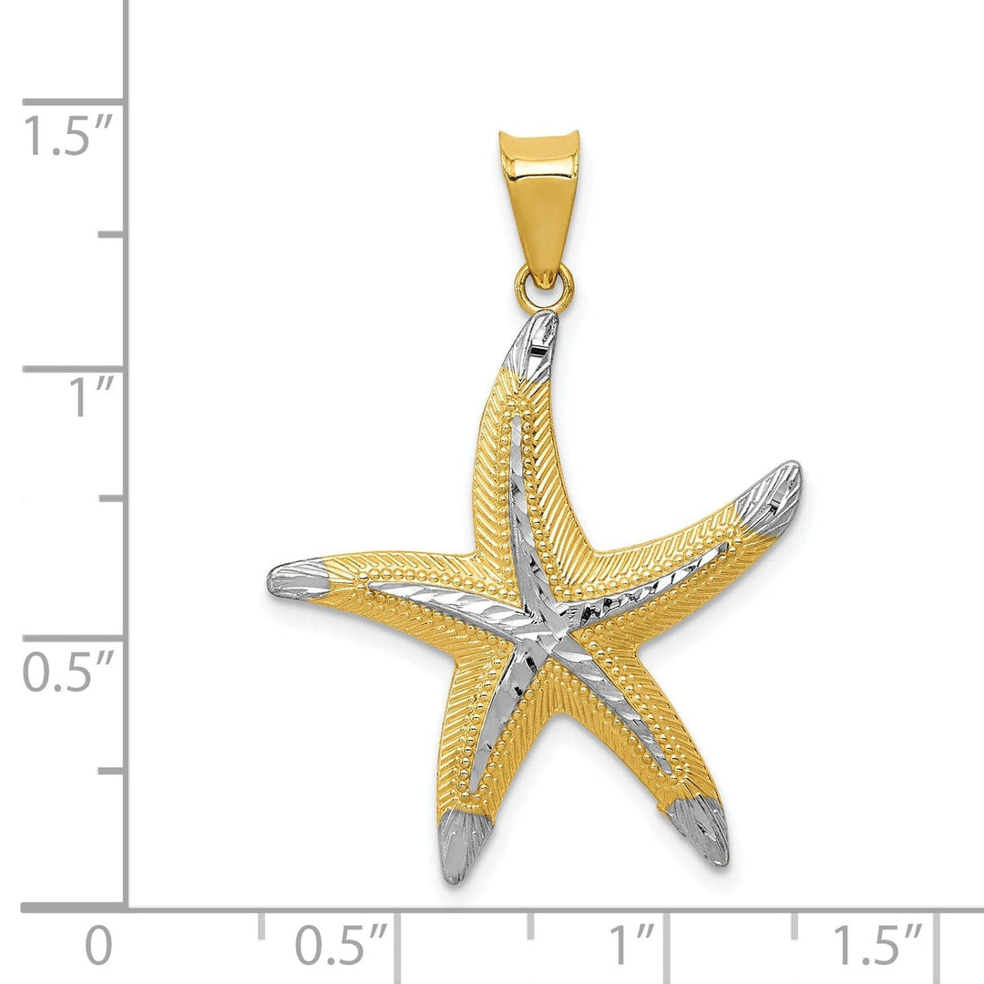 Lovely Rita's Pendants & Charms 14K Yellow Gold White Rhodium Solid Diamond Cut Polished Finish Starfish Charm Pendant