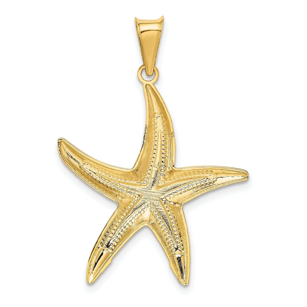 Lovely Rita's Pendants & Charms 14K Yellow Gold White Rhodium Solid Diamond Cut Polished Finish Starfish Charm Pendant
