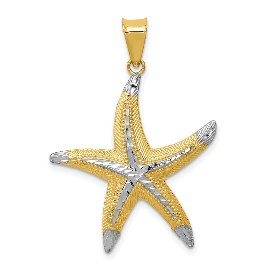 Lovely Rita's Pendants & Charms 14K Yellow Gold White Rhodium Solid Diamond Cut Polished Finish Starfish Charm Pendant