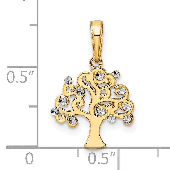 Lovely Rita's Pendants & Charms 14k Yellow Gold White Rhodium Solid Diamond Cut Polished Finish Tree of Life Charm Pendant