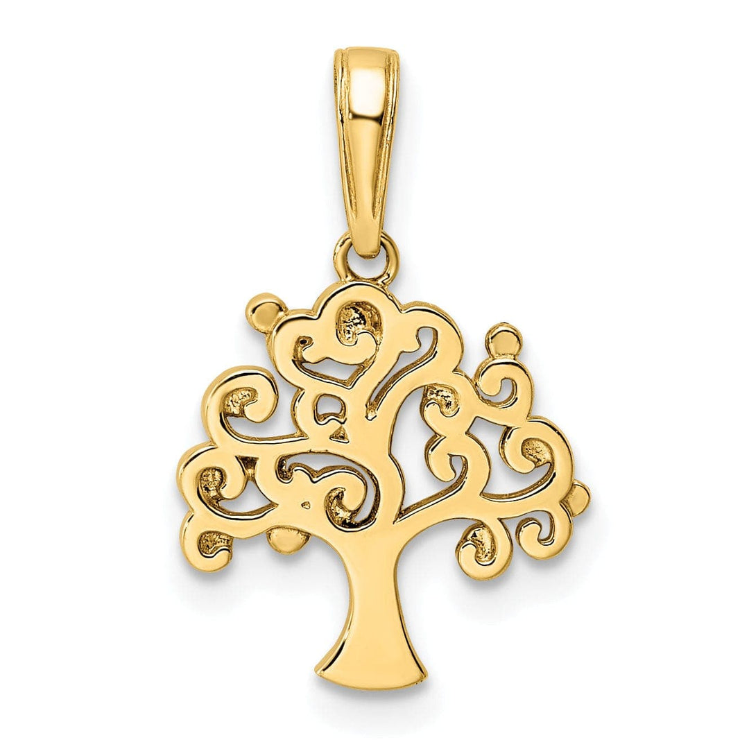 Lovely Rita's Pendants & Charms 14k Yellow Gold White Rhodium Solid Diamond Cut Polished Finish Tree of Life Charm Pendant