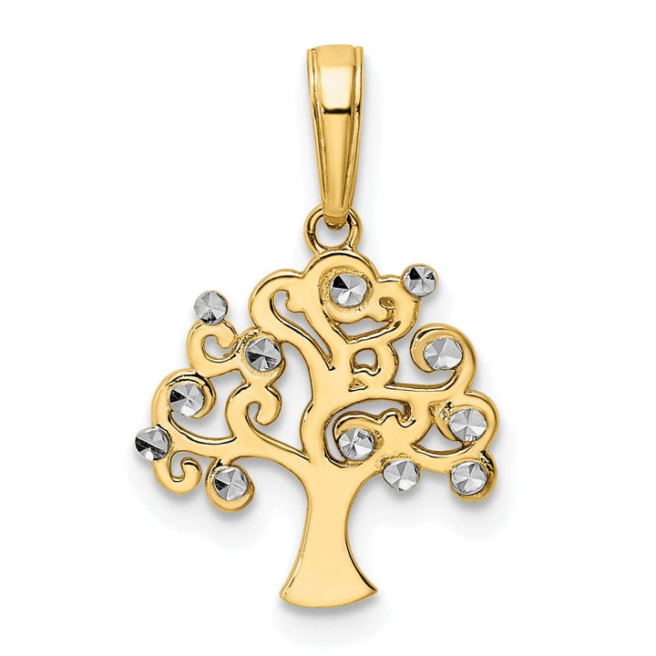 Lovely Rita's Pendants & Charms 14k Yellow Gold White Rhodium Solid Diamond Cut Polished Finish Tree of Life Charm Pendant