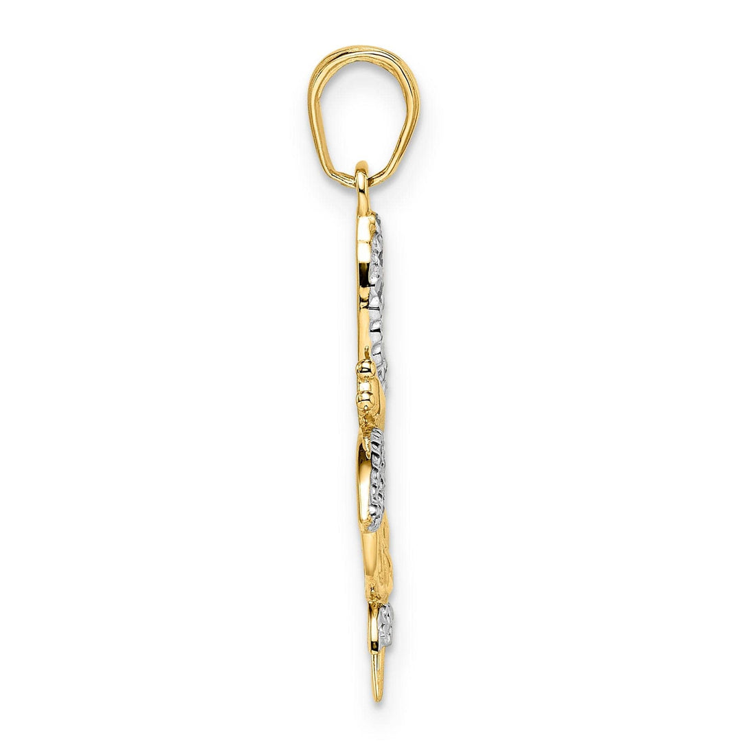 Lovely Rita's Pendants & Charms 14k Yellow Gold White Rhodium Solid Flat Back Diamond Cut Polished Finish Two Dragonflies Design Charm Pendant