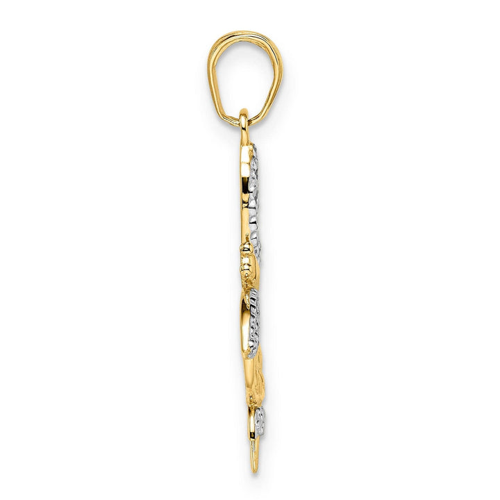 Lovely Rita's Pendants & Charms 14k Yellow Gold White Rhodium Solid Flat Back Diamond Cut Polished Finish Two Dragonflies Design Charm Pendant