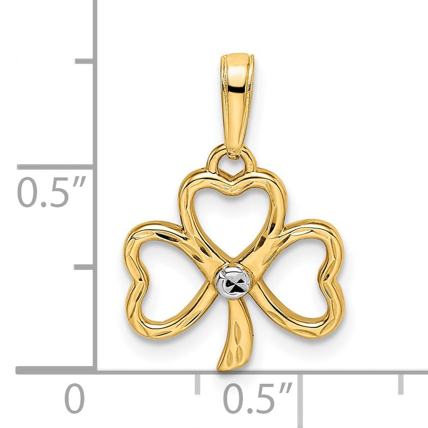 Lovely Rita's Pendants & Charms 14k Yellow Gold White Rhodium Solid Flat Back Polished Diamond Cut Finish Clover Charm Pendant