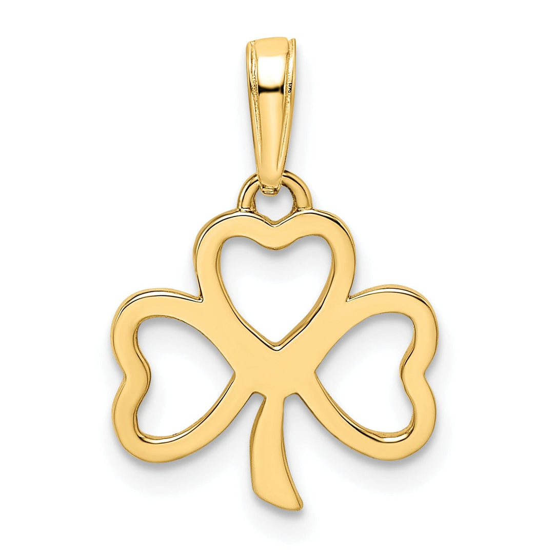 Lovely Rita's Pendants & Charms 14k Yellow Gold White Rhodium Solid Flat Back Polished Diamond Cut Finish Clover Charm Pendant