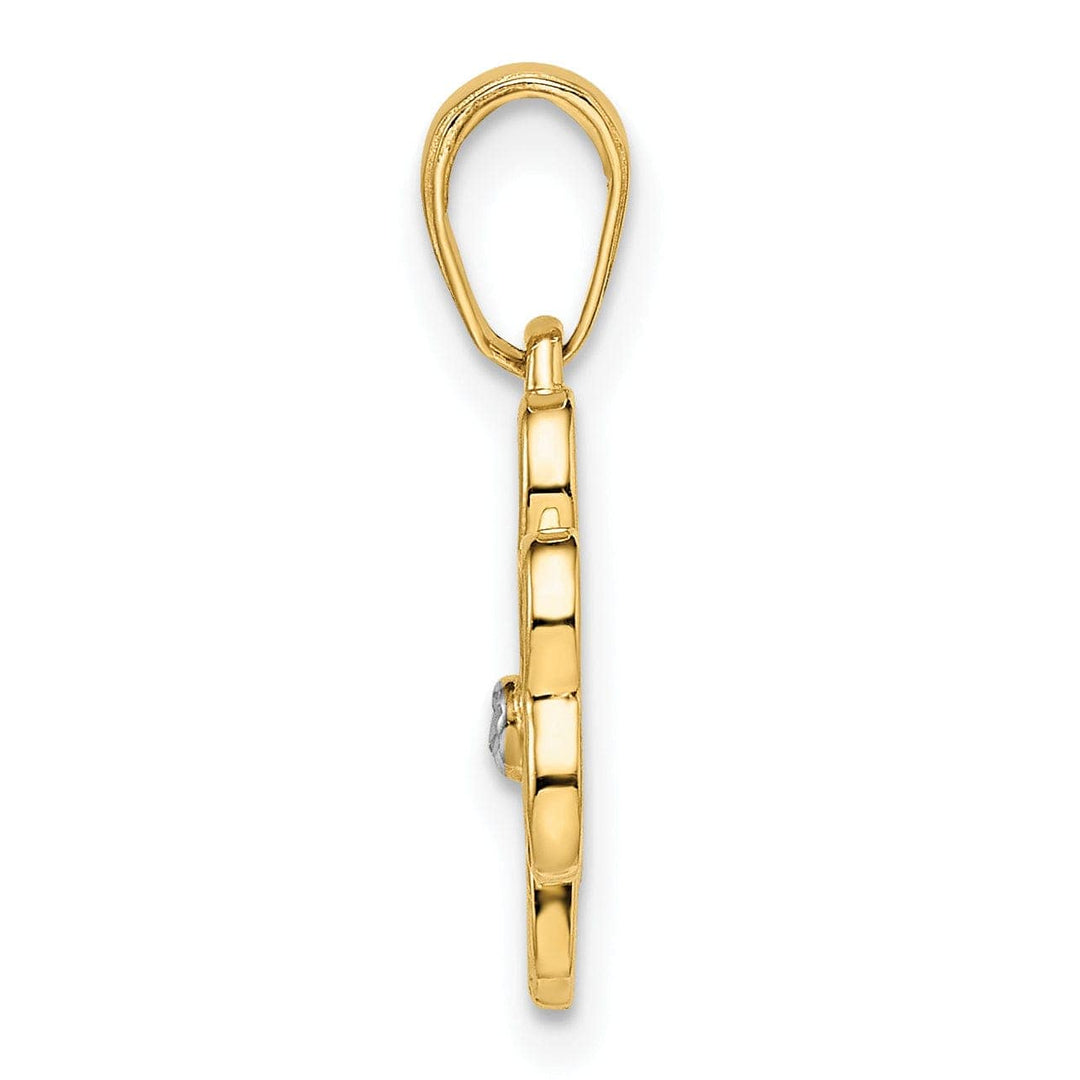Lovely Rita's Pendants & Charms 14k Yellow Gold White Rhodium Solid Flat Back Polished Diamond Cut Finish Clover Charm Pendant
