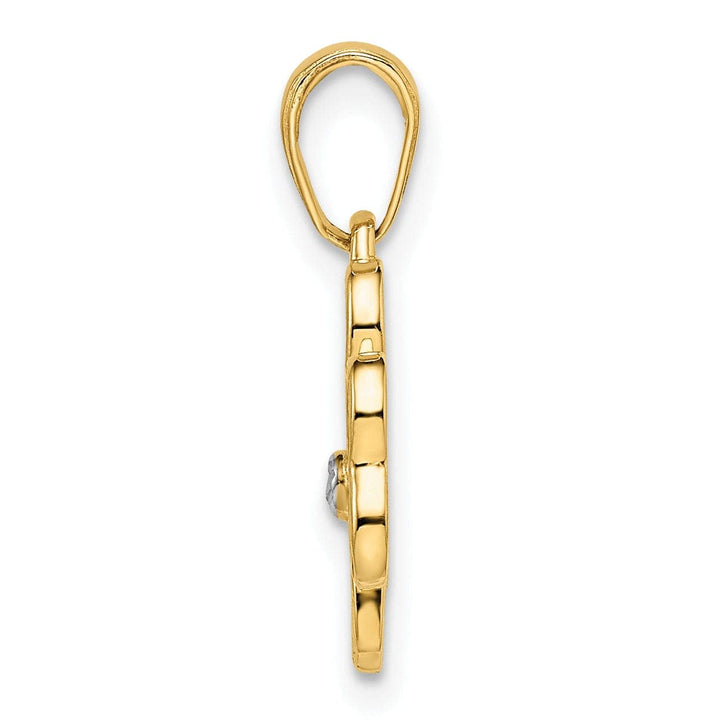 Lovely Rita's Pendants & Charms 14k Yellow Gold White Rhodium Solid Flat Back Polished Diamond Cut Finish Clover Charm Pendant