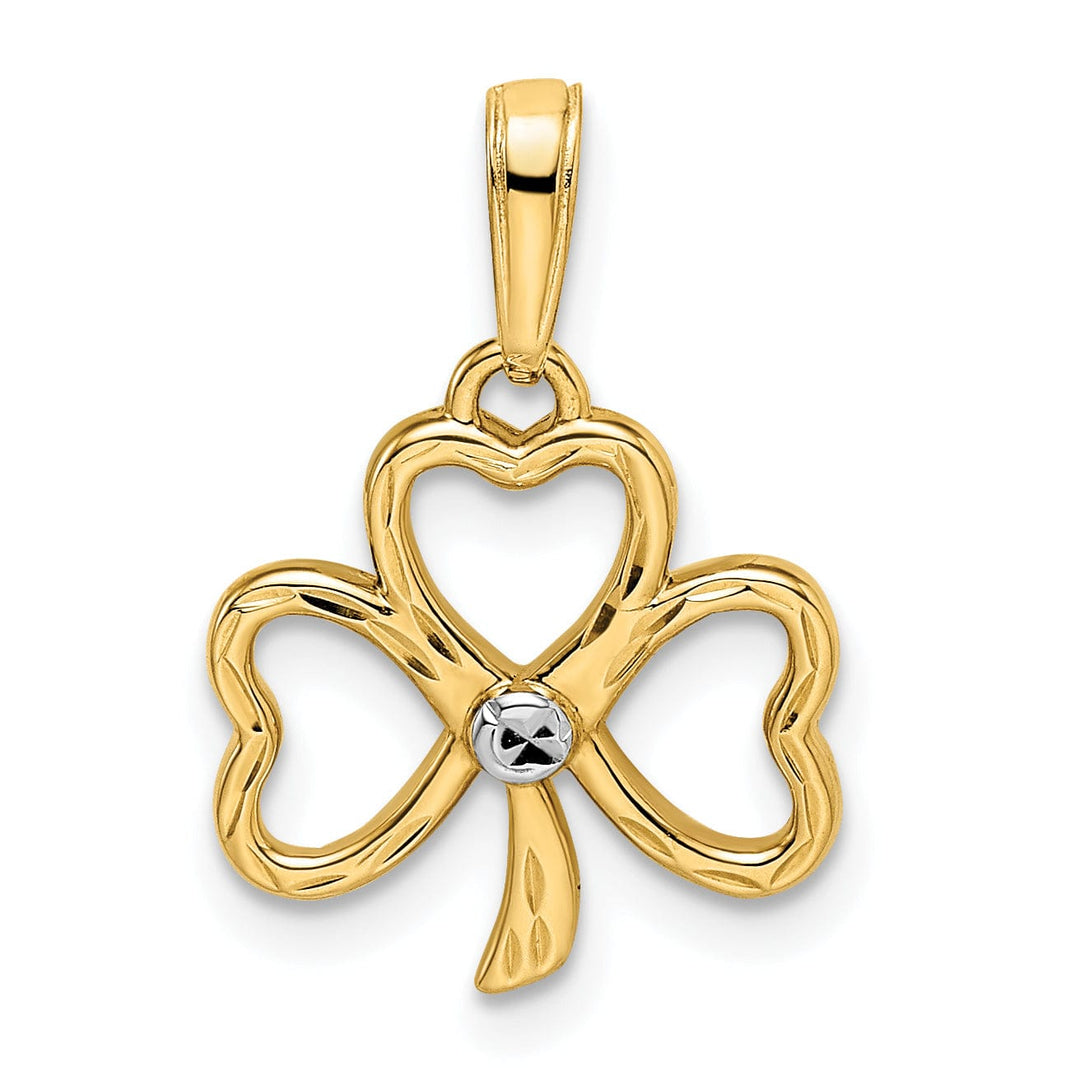 Lovely Rita's Pendants & Charms 14k Yellow Gold White Rhodium Solid Flat Back Polished Diamond Cut Finish Clover Charm Pendant