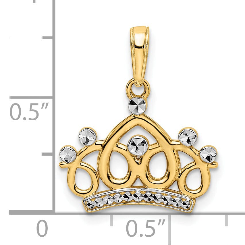 Lovely Rita's Pendants & Charms 14k Yellow Gold White Rhodium Solid Flat Back Polished Diamond Cut Finish Crown Design Charm Pendant