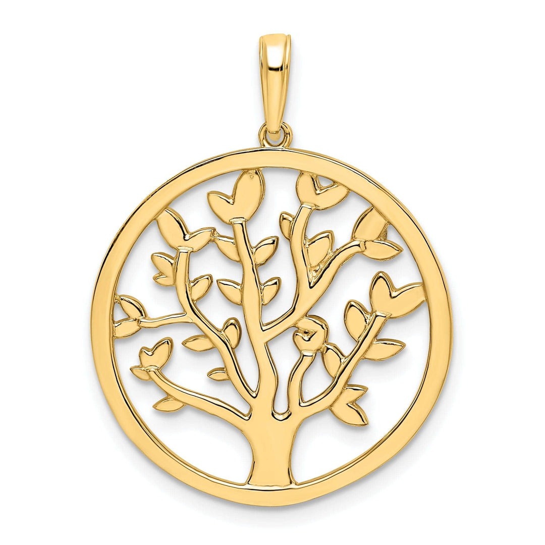 Lovely Rita's Pendants & Charms 14k Yellow Gold White Rhodium Solid Flat Back Polished Diamond Cut Finish Round Shape Tree of Life Charm Pendant