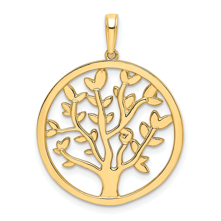 Lovely Rita's Pendants & Charms 14k Yellow Gold White Rhodium Solid Flat Back Polished Diamond Cut Finish Round Shape Tree of Life Charm Pendant