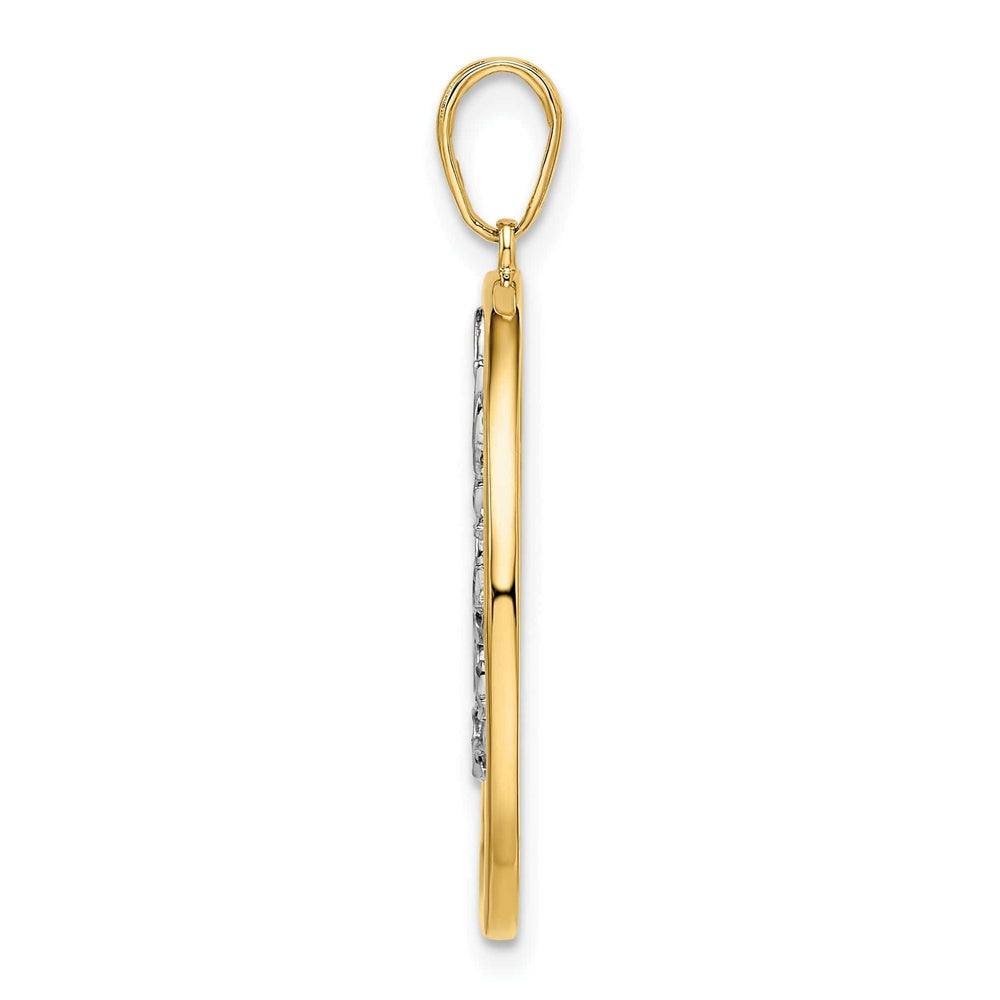 Lovely Rita's Pendants & Charms 14k Yellow Gold White Rhodium Solid Flat Back Polished Diamond Cut Finish Round Shape Tree of Life Charm Pendant