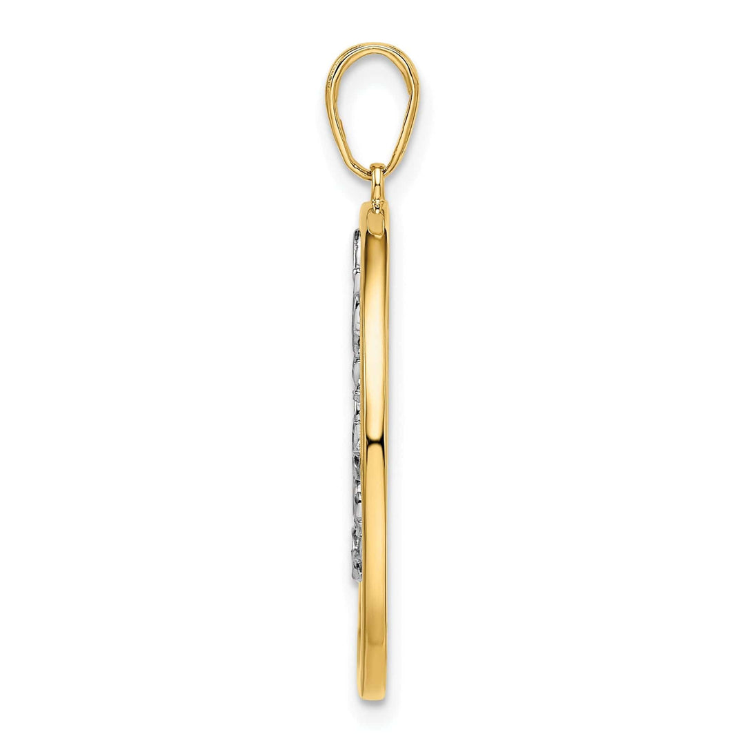 Lovely Rita's Pendants & Charms 14k Yellow Gold White Rhodium Solid Flat Back Polished Diamond Cut Finish Round Shape Tree of Life Charm Pendant