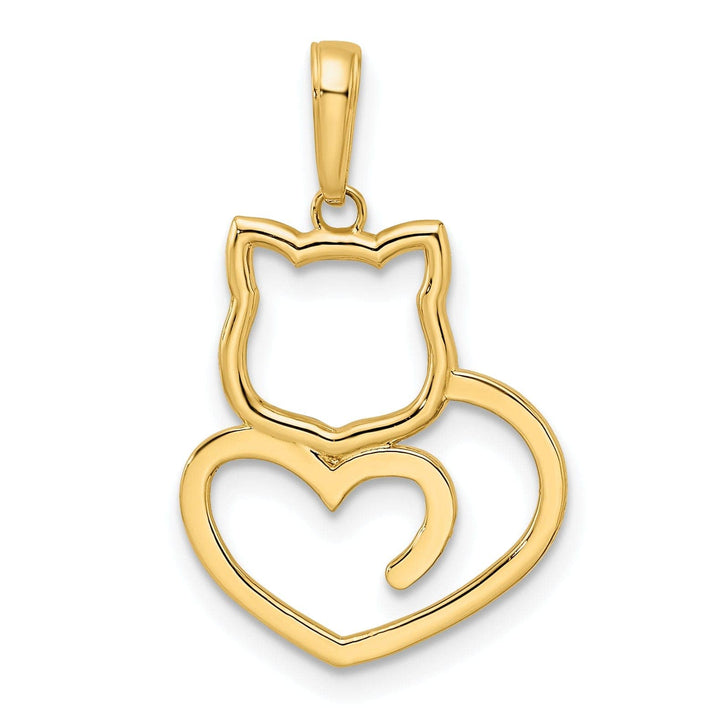 Lovely Rita's Pendants & Charms 14k Yellow Gold White Rhodium Solid Flat Back Unisex Diamond Cut Polished Finish Cat Heart Design Charm Pendant