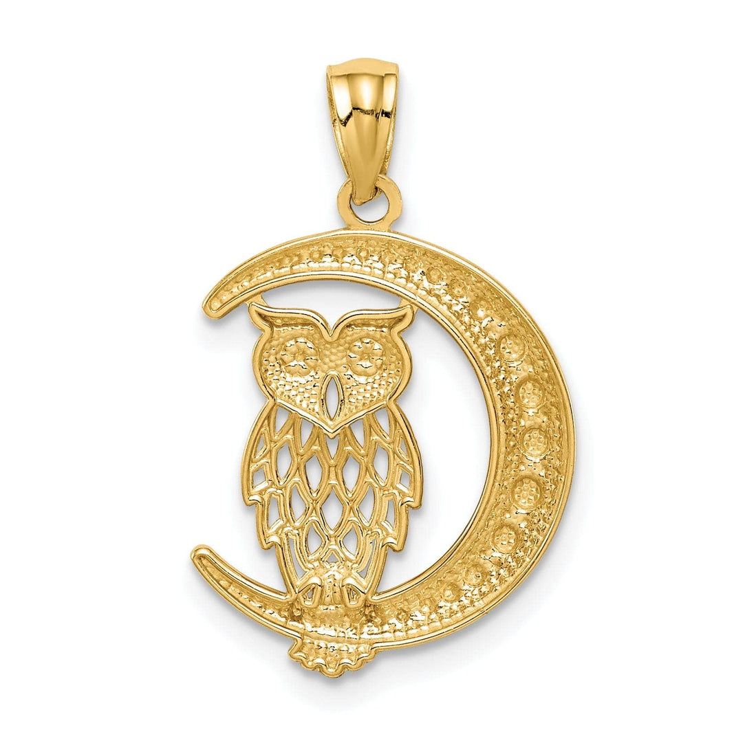 Lovely Rita's Pendants & Charms 14K Yellow Gold White Rhodium Solid Open Back Diamond Cut Polished Finish Owl on the Moon Charm Pendant