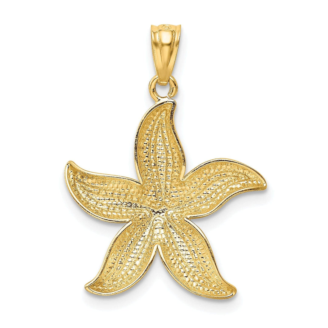 Lovely Rita's Pendants & Charms 14K Yellow Gold, White Rhodium Solid Open Back Diamond Cut Texture Polished Finish Starfish Charm Pendant