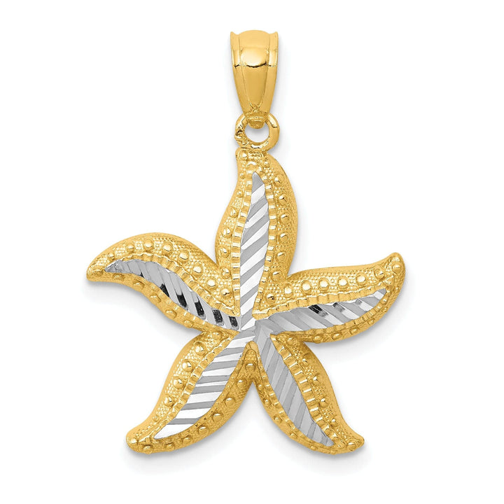 Lovely Rita's Pendants & Charms 14K Yellow Gold, White Rhodium Solid Open Back Diamond Cut Texture Polished Finish Starfish Charm Pendant