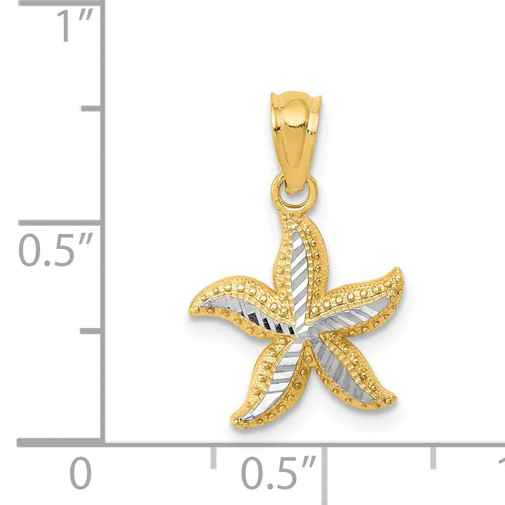 Lovely Rita's Pendants & Charms 14K Yellow Gold, White Rhodium Solid Open Back Diamond Cut Textured Polished Finish Starfish Charm Pendant
