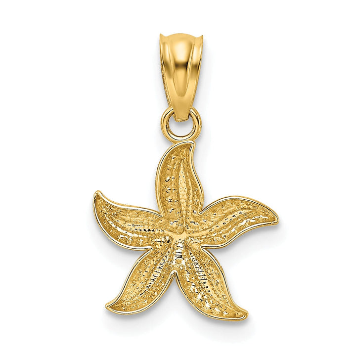 Lovely Rita's Pendants & Charms 14K Yellow Gold, White Rhodium Solid Open Back Diamond Cut Textured Polished Finish Starfish Charm Pendant