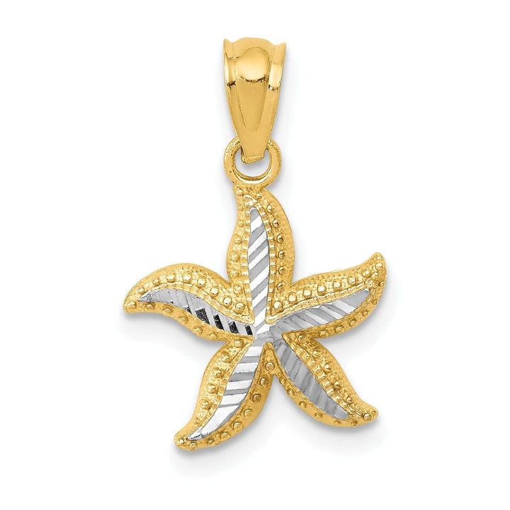 Lovely Rita's Pendants & Charms 14K Yellow Gold, White Rhodium Solid Open Back Diamond Cut Textured Polished Finish Starfish Charm Pendant