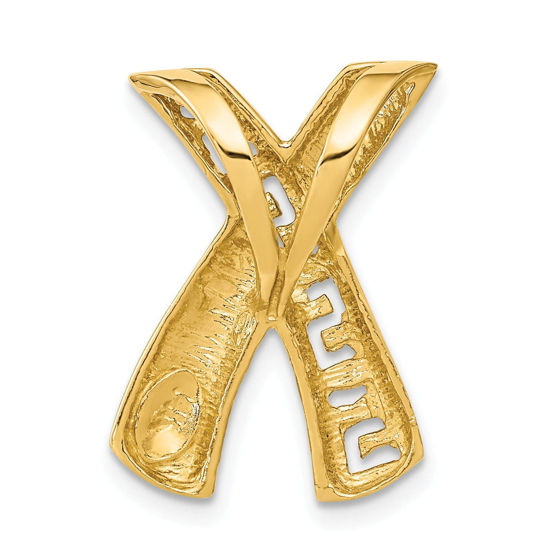 Lovely Rita's Pendants & Charms 14k Yellow Gold, White Rhodium Solid Open Back Greek Key Design X Shape Design Slide Pendant Fits upto 8 mm Omage