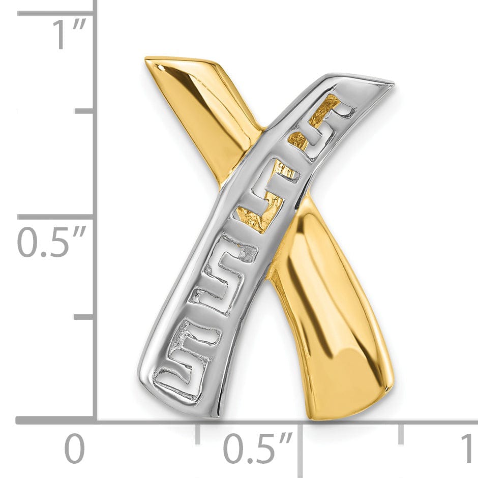 Lovely Rita's Pendants & Charms 14k Yellow Gold, White Rhodium Solid Open Back Greek Key Design X Shape Design Slide Pendant Fits upto 8 mm Omage