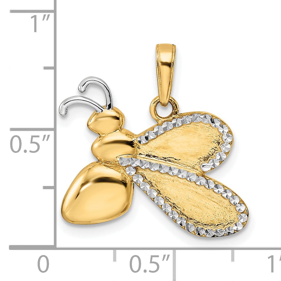 Lovely Rita's Pendants & Charms 14K Yellow Gold White Rhodium Solid Open Back Polished Diamond Cut Finish Bumblebee Design Charm Pendant