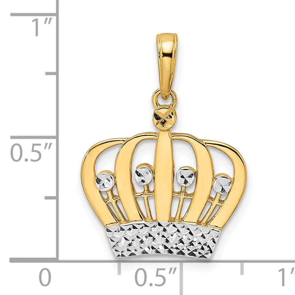 Lovely Rita's Pendants & Charms 14k Yellow Gold White Rhodium Solid Open Back Polished Diamond Cut Finish Crown Design Charm Pendant