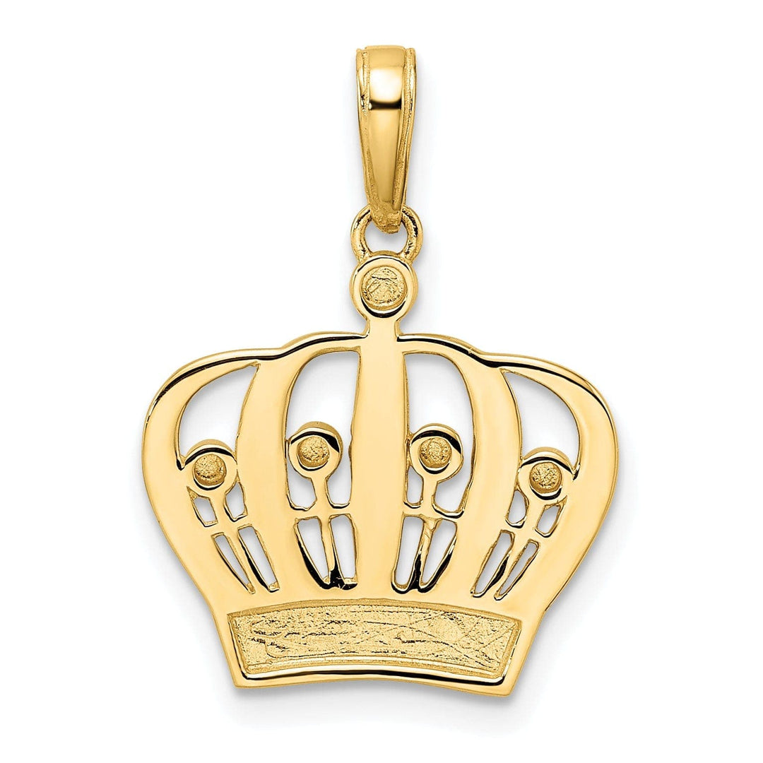 Lovely Rita's Pendants & Charms 14k Yellow Gold White Rhodium Solid Open Back Polished Diamond Cut Finish Crown Design Charm Pendant