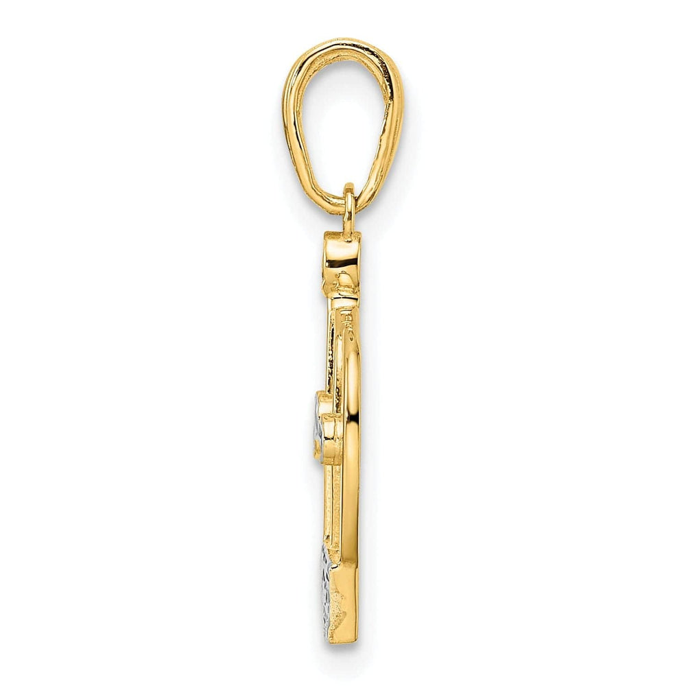 Lovely Rita's Pendants & Charms 14k Yellow Gold White Rhodium Solid Open Back Polished Diamond Cut Finish Crown Design Charm Pendant