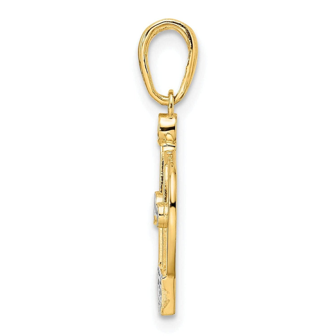 Lovely Rita's Pendants & Charms 14k Yellow Gold White Rhodium Solid Open Back Polished Diamond Cut Finish Crown Design Charm Pendant