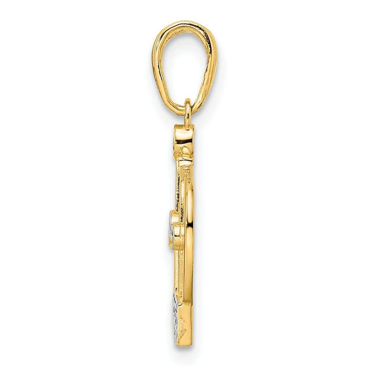 Lovely Rita's Pendants & Charms 14k Yellow Gold White Rhodium Solid Open Back Polished Diamond Cut Finish Crown Design Charm Pendant