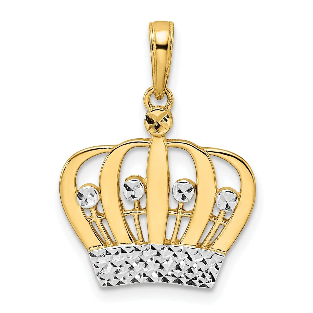 Lovely Rita's Pendants & Charms 14k Yellow Gold White Rhodium Solid Open Back Polished Diamond Cut Finish Crown Design Charm Pendant