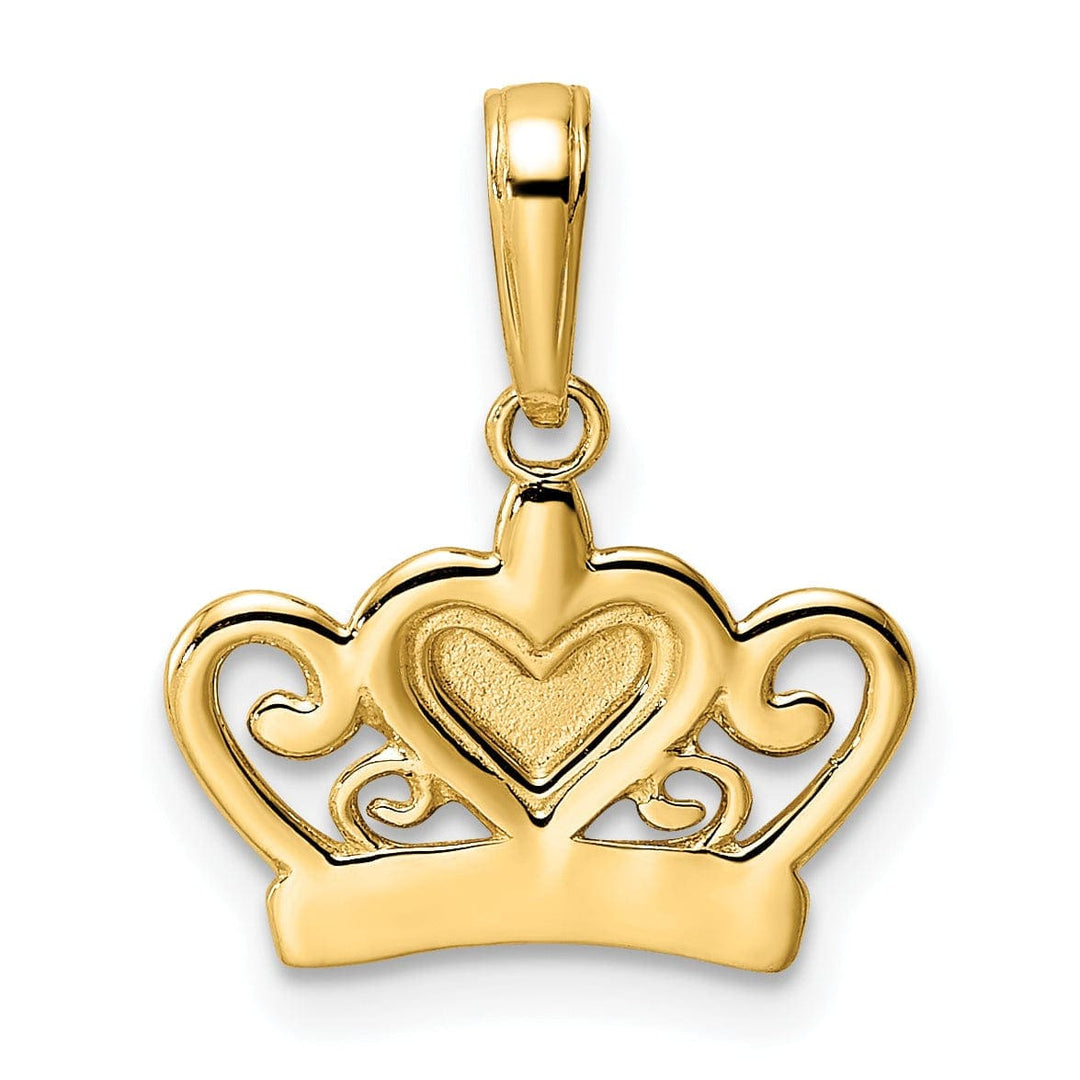 Lovely Rita's Pendants & Charms 14k Yellow Gold White Rhodium Solid Open Back Polished Diamond Cut Finish Crown Heart Design Charm Pendant