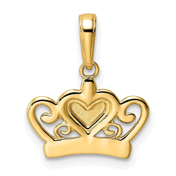 Lovely Rita's Pendants & Charms 14k Yellow Gold White Rhodium Solid Open Back Polished Diamond Cut Finish Crown Heart Design Charm Pendant
