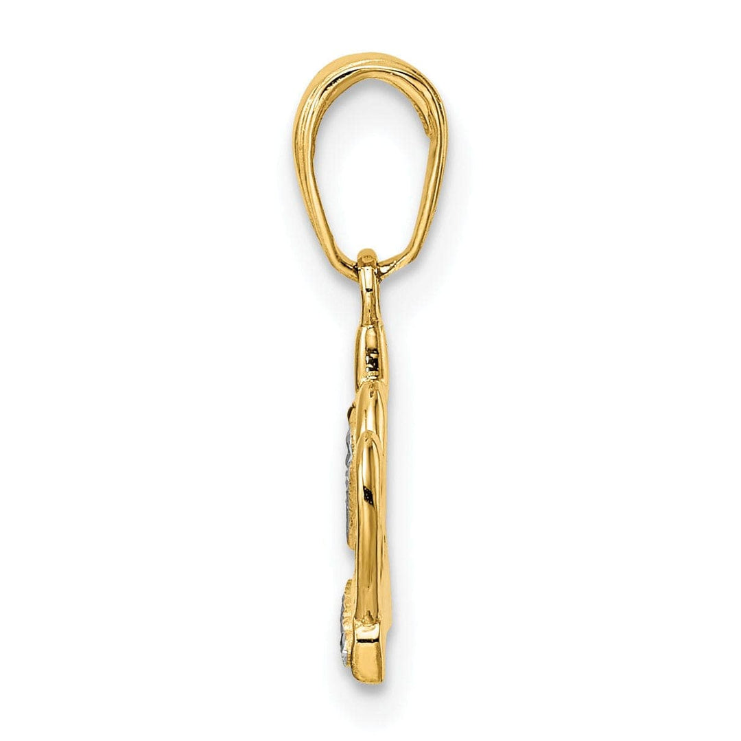 Lovely Rita's Pendants & Charms 14k Yellow Gold White Rhodium Solid Open Back Polished Diamond Cut Finish Crown Heart Design Charm Pendant