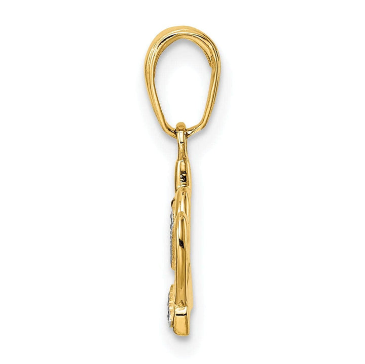 Lovely Rita's Pendants & Charms 14k Yellow Gold White Rhodium Solid Open Back Polished Diamond Cut Finish Crown Heart Design Charm Pendant