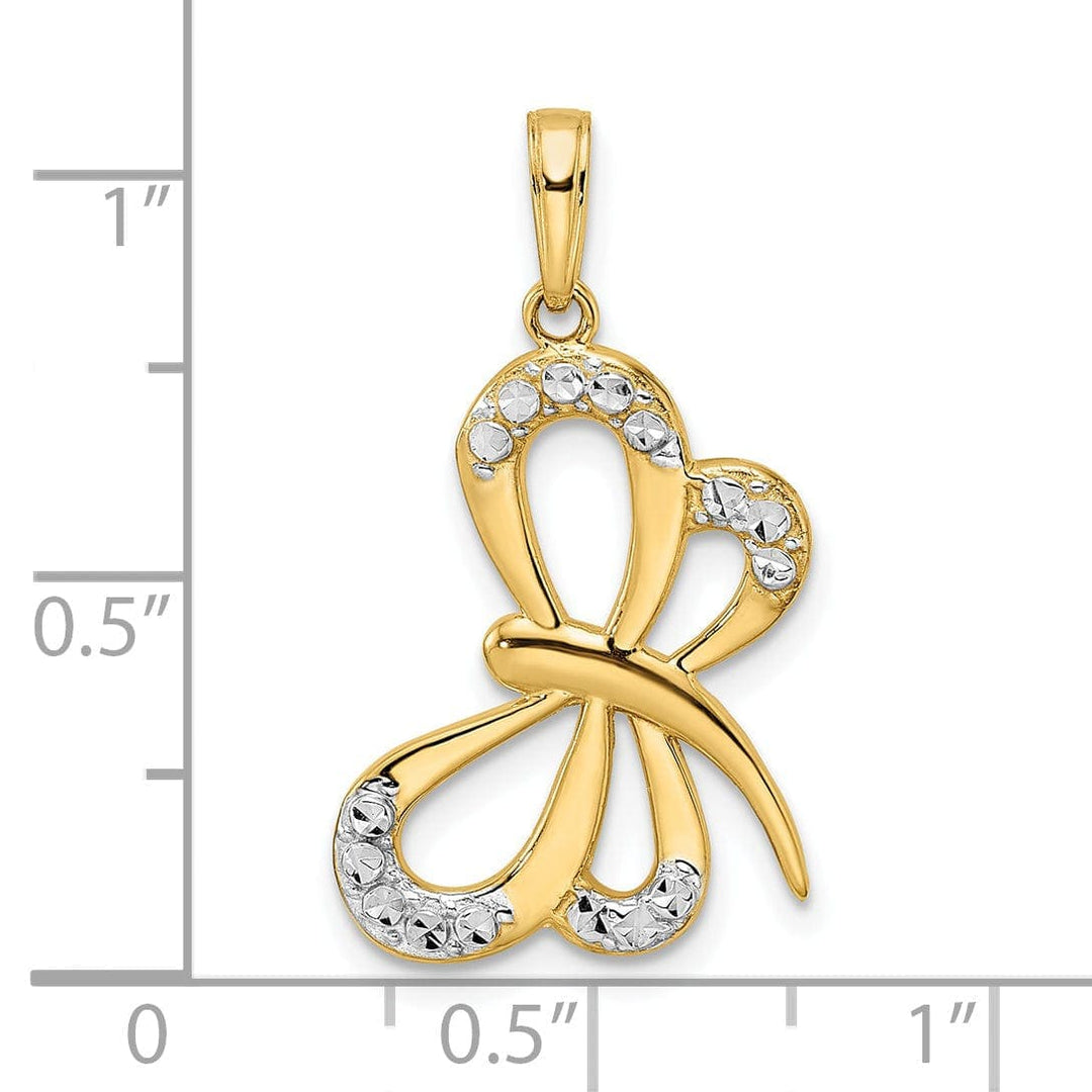 Lovely Rita's Pendants & Charms 14k Yellow Gold White Rhodium  Solid Open Back Polished Diamond Cut Finish Dragonfly Design Charm Pendant